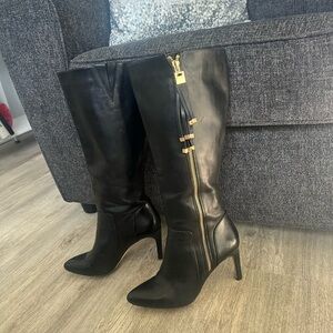 INC International Concepts Black Stiletto Heeled Boots with Gold Zipper/size 6